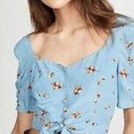 ASTR Faye Cropped Tie Front Blue Floral Button Up Top Small Photo 0