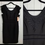 Nanette Lepore  black floral‎ embroidered ruffle sleeves sheath dress size 8 Photo 1