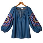 ZARA  Embroidered Chambray Tunic Balloon Sleeve Size M BOHO Peasant Ethnic Photo 9