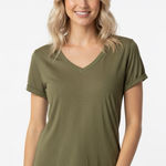 Me Jane  olive green V-Neck Short Sleeve Top size medium Photo 0