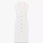 ZARA NWT Pique Dress- Sz Small in Oyster White, Sleeveless and Gold Buttons Photo 6