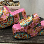 Liliana  Pink & Gold Print Platform Slide Sandal Shoes 10 Photo 0