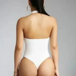 Naked Wardrobe So Twisted Halter Bodysuit in White Photo 4