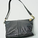 st. john's bay VTG Y2K Genuine Leather Black Shoulder Bag Purse Gold Brass Heart Charm Retro * Photo 0