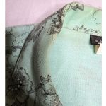 Vtg 1990s Comfy USA Mint Green Illustrated Floral Print Linen Button Up Top XL Photo 4