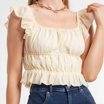 EXPRESS White Shimmer lines Ruffle Sleeve Crop Top Size XL Photo 0