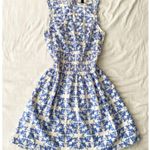 Universal Threads Universal Thread Linen Mini Sundress Blue Ikat Smocked A-Line Fit & Flare Dress Photo 8