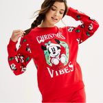 Disney Graphic Mickey Mouse Christmas Vibes Sweatshirt red crewneck pullover XL Photo 0