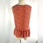 Pleione Red Floral Peplum Sleeveless Top Ruched V-Neck Boho Cottagecore M Photo 4