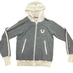 True Religion Vintage Rare Buddha Gray and Cream Cashmere Hooded Jacket Sz Large Photo 0