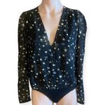 BuddyLove Black And Silver Shimmer Stars XS Long Sleeve Sheer Bodysuit Photo 0