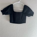 Aritzia TNA Smocked Puff Sleeve Cottagecore Crop Top Black Photo 2