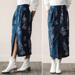 Mara Hoffman Florence Embroidered Navy Pencil Midi Skirt Size 0 Organic Cotton Photo 4