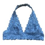 Free People Lace Halter Bralette Blue Floral Sheer Stretch Bra Small Sexy Cute Photo 1