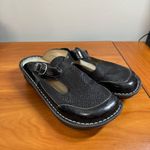 Alegria  Black Geometric Fabric Leather Mazie Clog Buckle Mules Size 9 (39) Photo 3