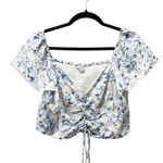 American Eagle Blue Floral Cinched Short Sleeve Tie Busty Crop Top Size Large Photo 0