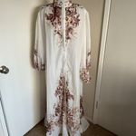 Floral Maxi Shirt Dress Sheer Long Sleeve Size Large. White Photo 4