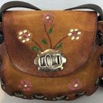 Small Mexican Tooled Leather Mini Shoulder Boho Bag Purse Brown Floral 5” X 5” Photo 0
