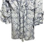 Blue Island  Womens Sz M Deep V Bell Sleeve Blue Snake Print Tunic Swim Coverup Photo 2
