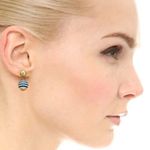 Tory Burch NWOT Saher Logo Drop Earrings, Blue Stripe Photo 6