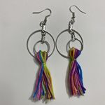 None Rainbow Tassel Fringe Double Hoop Earrings Silver Photo 1