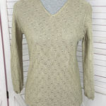 Petite Sophisticate Vintage  Beaded Linen Blend V Neck Sweater Olive Medium Photo 0