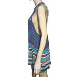 Free People  M Blue Teal Crochet Knit Rare Hearts Racer Neck Striped Tank Dress Photo 3