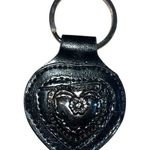 Brighton  Silver Heart On Black Leather Fob Keychain Photo 0