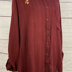 Knox Rose  Button Front Shirt Womens XXL Embroidery Collar Roll Tab Linen Blend Photo 0