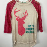 Southern Grace  Tis The Season To Sparkle Deer Holiday Burnout Tee Size S NWT Photo 0