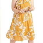 Old Navy Gold Tropical Print Hibiscus Ruffle Midi Dress Photo 0
