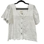 Nicole Miller Artelier  White Lace Cropped Blouse Womens S Cotton Cottage Core Photo 0