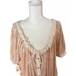 Free People  Perfect Day Gathered Crop Ruffle Top Neutral Combo Size Large - NWT Photo 0