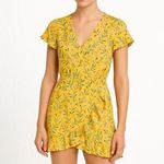 American Eagle  Outfitters Yellow Floral Faux Wrap Ruffle Jumpsuit Romper Size XS Photo 0
