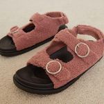 Pretty Little Thing | Rose Faux Shearling Buckle Sandals Size 7 Photo 1