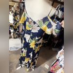 Alexa B Nites yellow blue floral dress gold filament shoulder open short sleeve Size 16W Photo 4