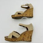 Toms Natural Linen Tan Cork 4" Wedge Strappy Sandal Shoe Size 7.5 Photo 3