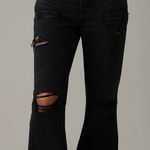American Eagle AE Ripped Low Rise Baggy Flare Jean 16 Short Women’s Black 4267 Size 16P Photo 0