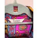 Tucker 100% Silk Shirt Dress Tunic sz M Bold Bright Pattern Pink Size M Photo 6