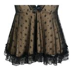 Cider NWT Sexy Floral Lace VNeck Ruffle Cami Stretch Top Adjustable Straps L Black Tan Photo 2