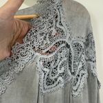 POL  Romantic Ethereal Lace Asymmetrical Tunic Top Size M Gray V-Neck Boho NWT Photo 4