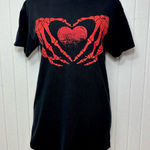 Neon Riot BlackShort Sleeve Tee Gothic Skeleton Heart Crop with Red Heart Design Black Photo 0