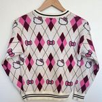 Forever 21 Hello Kitty Argyle Knit Cardigan Sweater Pink Burgundy Preppy Coquette Mall Y2K Photo 3