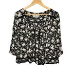 Anthropologie Maeve Celyn Floral Lace Trim Peasant Top Women Size 10 Black White Photo 3