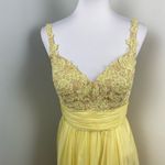 La Femme  Lemon Yellow Lace & Chiffon Gown  Embellished Dress Size 8 19882 Photo 2