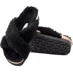 NEW! BIRKENSTOCK Papillio Daytona‎ Shearling Teddy Sandals Black 38 / 7 US Photo 1