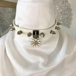 Early 2000's Gothic White Faux Leather Silver Stud Charm Choker Collar Necklace Photo 2