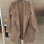 Love Token ππ Faux Fur Wide Collar Knit Trench Jacket Coat ~ Taupe Brown Photo 0