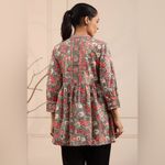 Rain & Rainbow Floral Top Kurti Tunic Peplum Cropped Sleeve Small Women Blouse Pink Photo 3