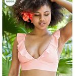 Aerie Ruffle Longline Triangle Bikini Top Medium Women’s Neon Peach 2427. Photo 0